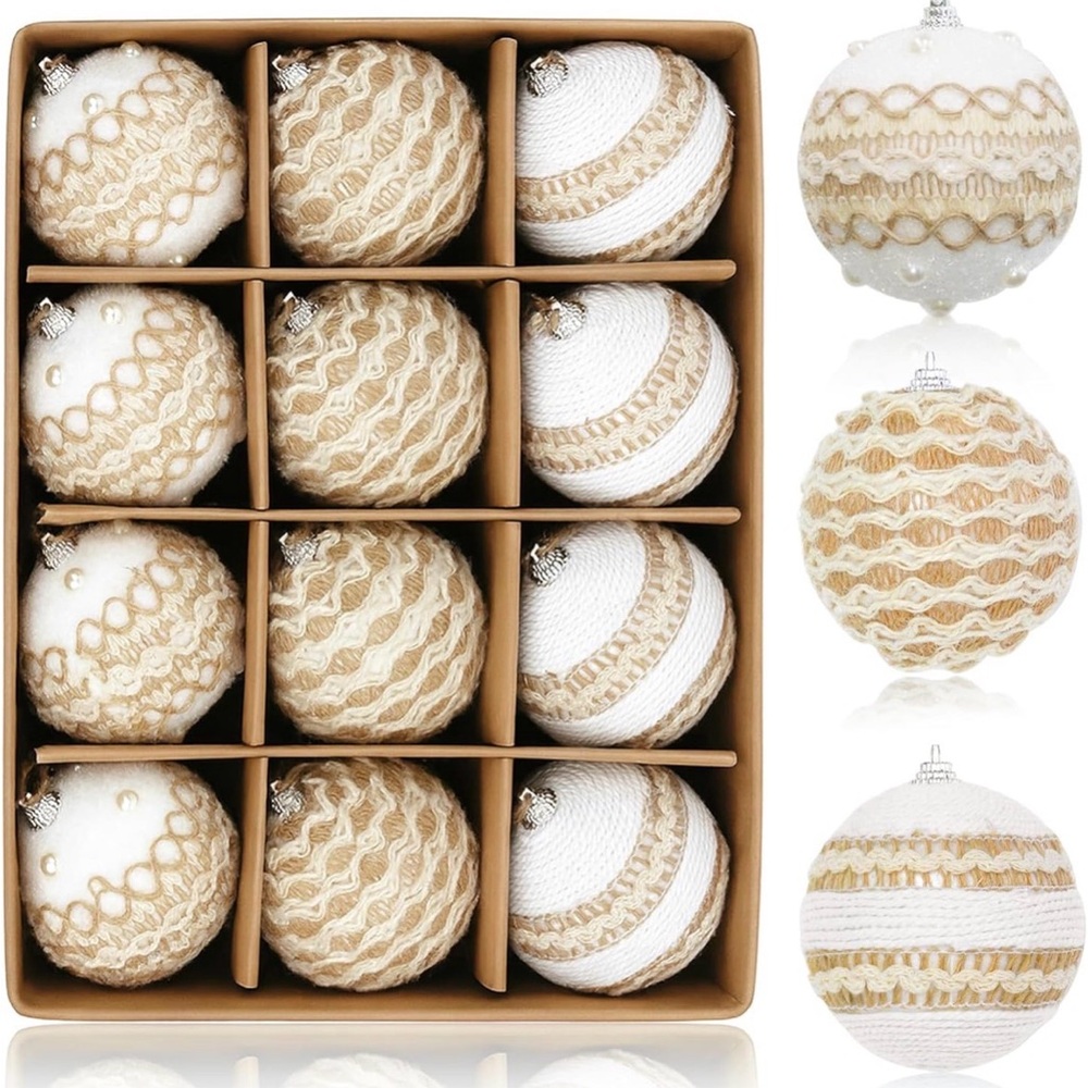 Sunshine Decor Christmas Ornaments Set 12PCS Rustic Farmhouse Neutral